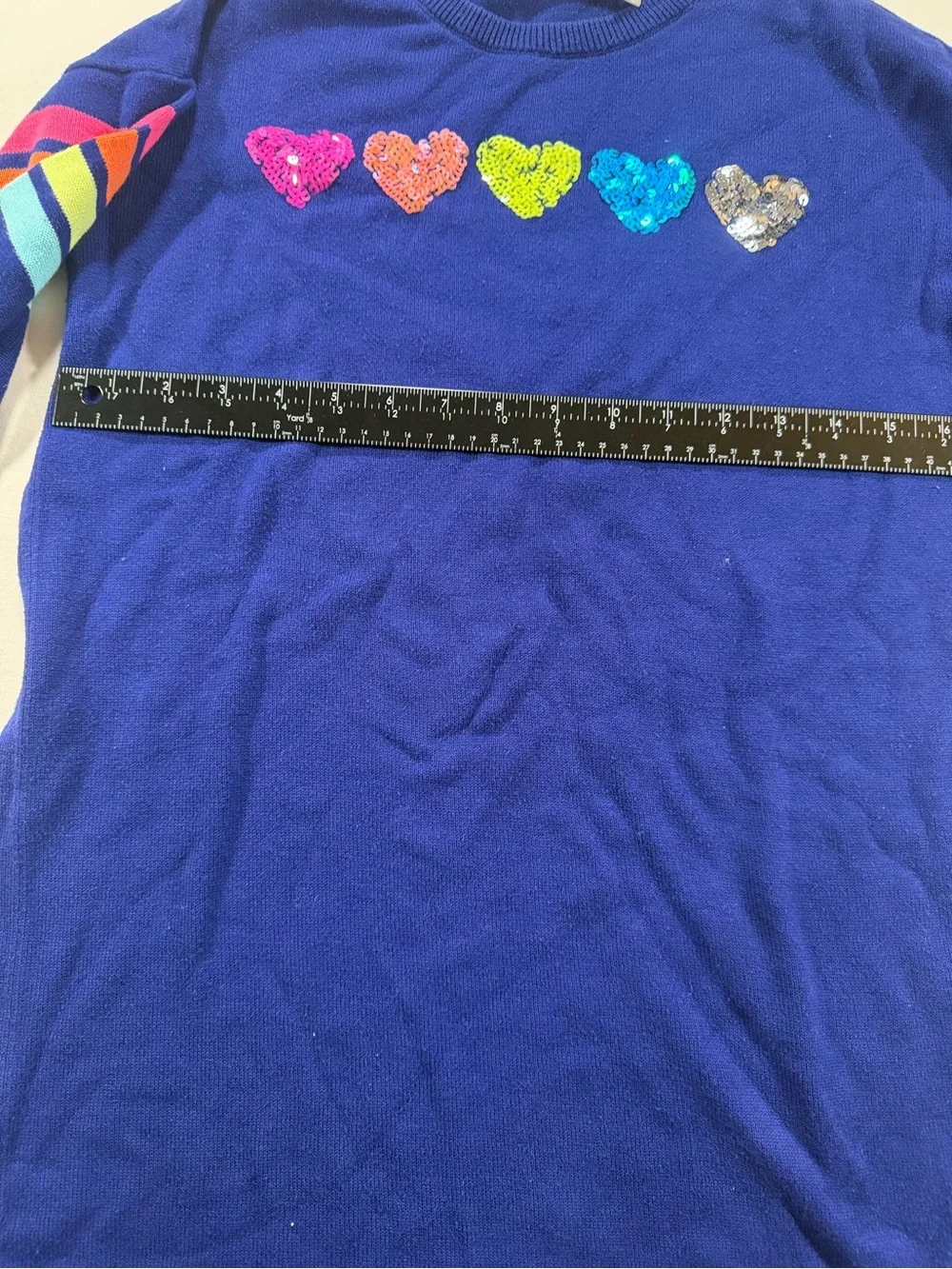 The Children's Place Royal Blue Sequin Heart Sweater with Rainbow Stripes